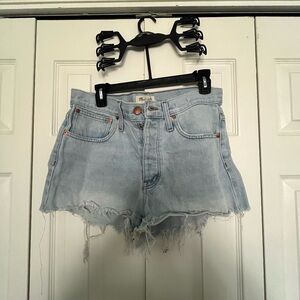 Madewell Faded Blue Frayed Jean Shorts